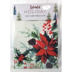 Splendid Christmas Holiday Poinsettia Winter Garland Polyester Tablecloth 60x102